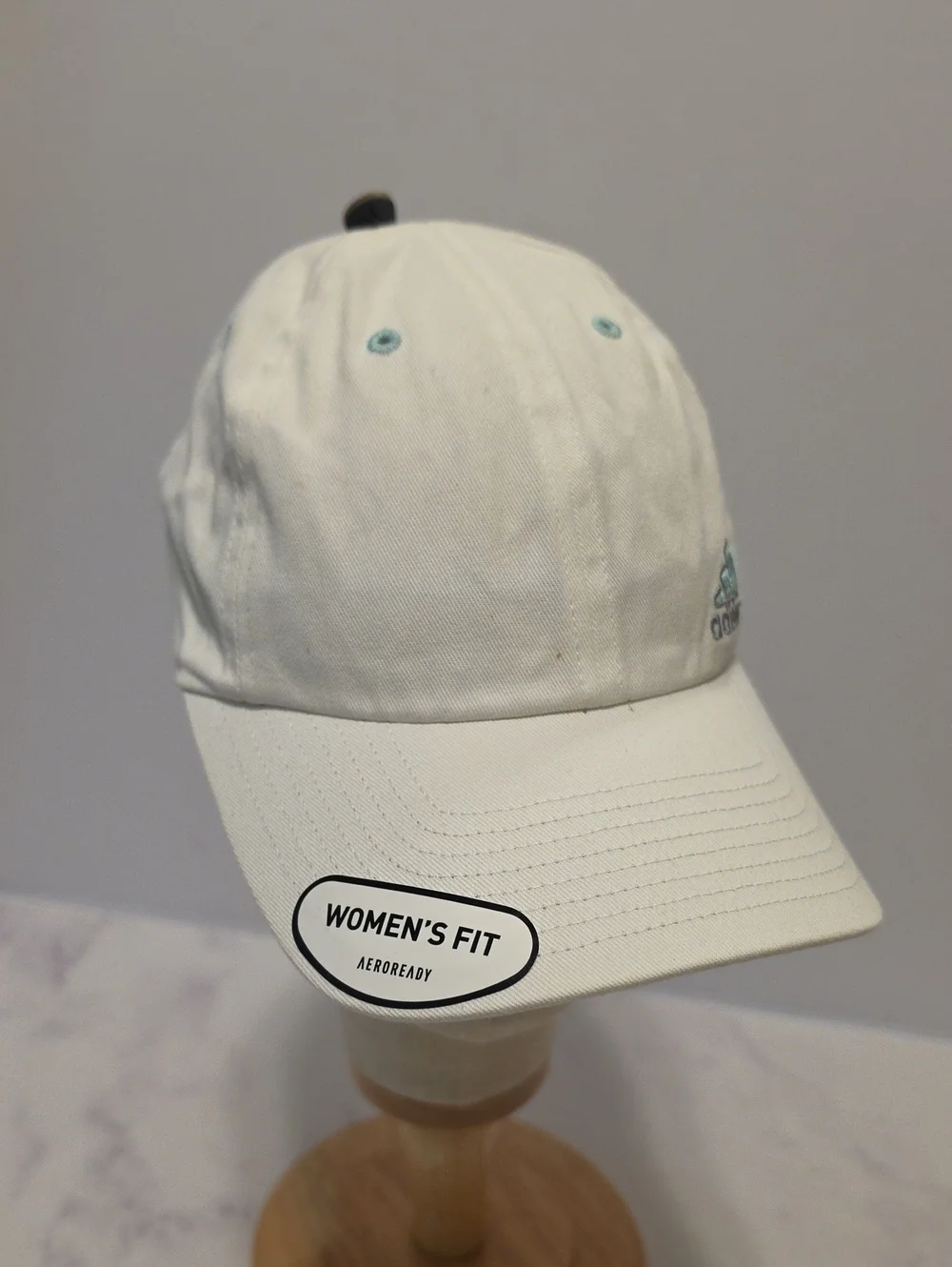 Adidas Women's Fit  White Baseball Cap with Light Blue Logo Brand New
